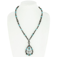 WESTERN STEER SKULL NAVAJO PEARL PENDANT NECKLACE